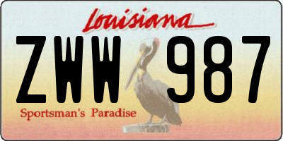 LA license plate ZWW987
