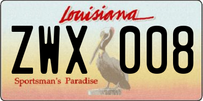 LA license plate ZWX008
