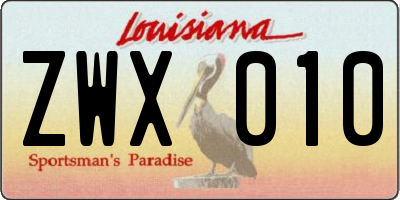 LA license plate ZWX010