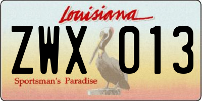 LA license plate ZWX013