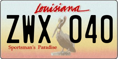LA license plate ZWX040