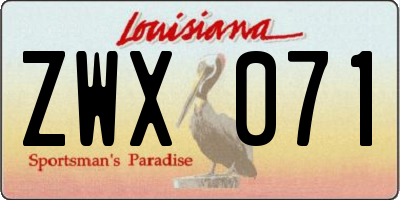 LA license plate ZWX071