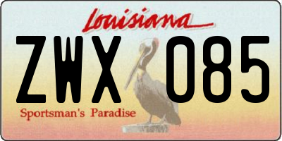 LA license plate ZWX085