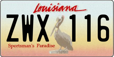 LA license plate ZWX116