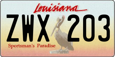 LA license plate ZWX203