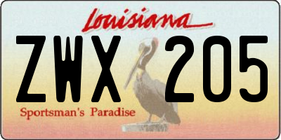 LA license plate ZWX205