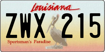 LA license plate ZWX215