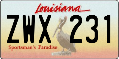 LA license plate ZWX231