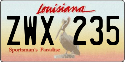 LA license plate ZWX235
