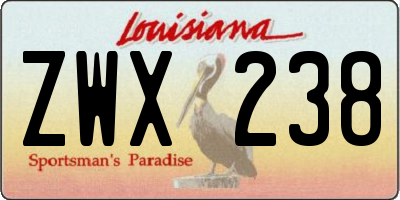 LA license plate ZWX238