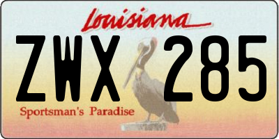 LA license plate ZWX285