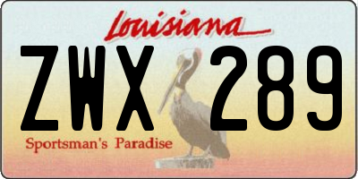 LA license plate ZWX289