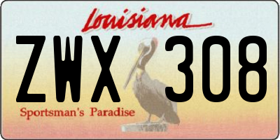 LA license plate ZWX308