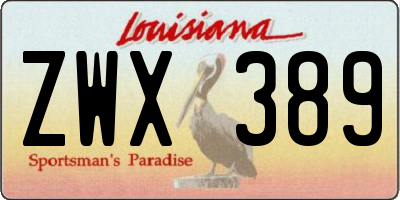 LA license plate ZWX389