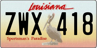 LA license plate ZWX418