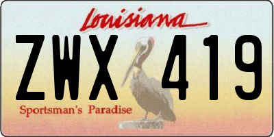 LA license plate ZWX419