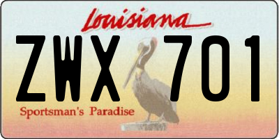LA license plate ZWX701