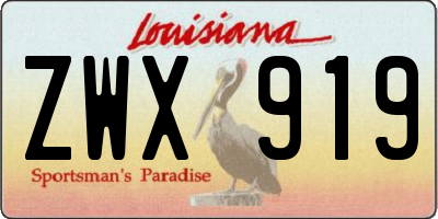 LA license plate ZWX919