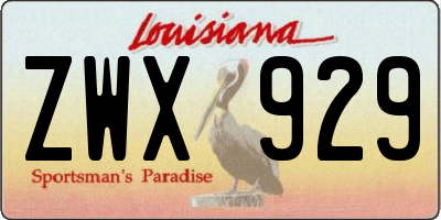 LA license plate ZWX929