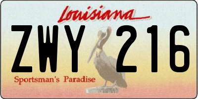 LA license plate ZWY216