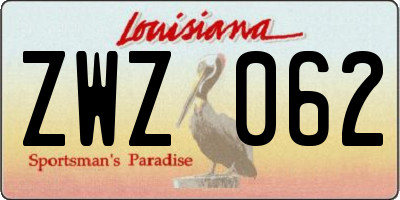LA license plate ZWZ062