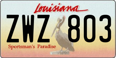 LA license plate ZWZ803