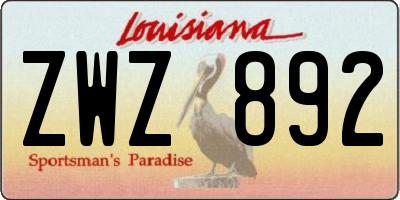 LA license plate ZWZ892