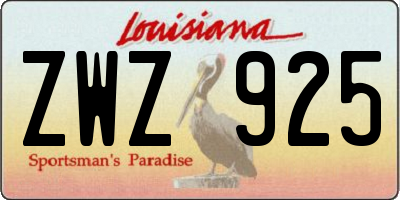 LA license plate ZWZ925