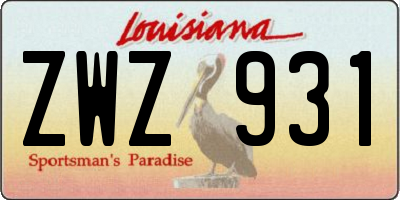 LA license plate ZWZ931