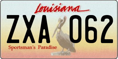 LA license plate ZXA062