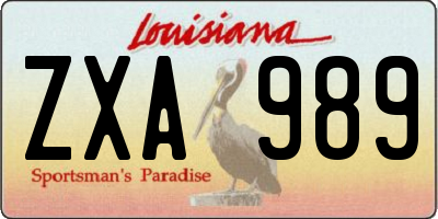 LA license plate ZXA989