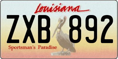 LA license plate ZXB892