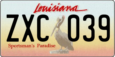 LA license plate ZXC039