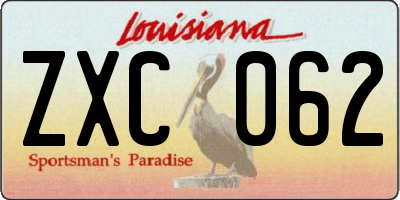 LA license plate ZXC062