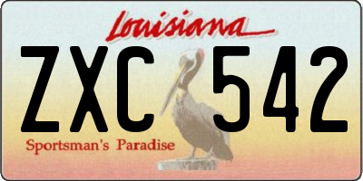 LA license plate ZXC542