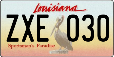 LA license plate ZXE030