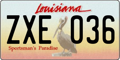 LA license plate ZXE036