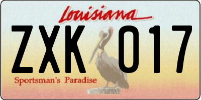 LA license plate ZXK017