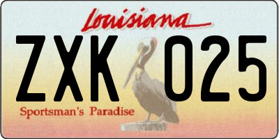 LA license plate ZXK025