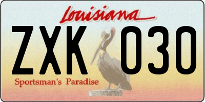 LA license plate ZXK030