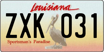 LA license plate ZXK031