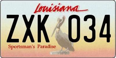 LA license plate ZXK034