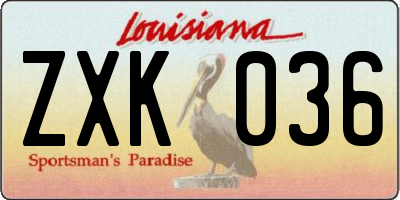 LA license plate ZXK036