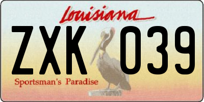 LA license plate ZXK039