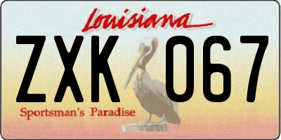 LA license plate ZXK067