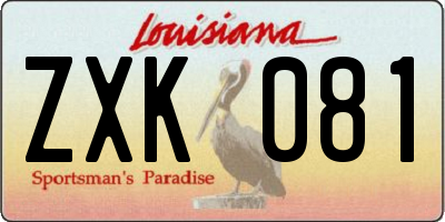 LA license plate ZXK081