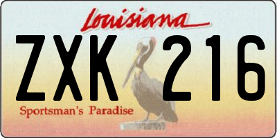 LA license plate ZXK216