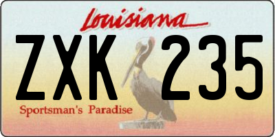 LA license plate ZXK235