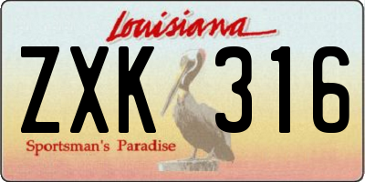 LA license plate ZXK316