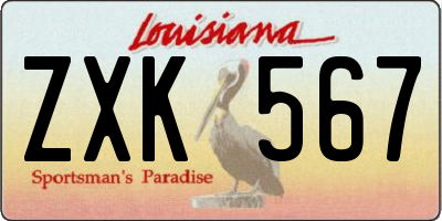 LA license plate ZXK567